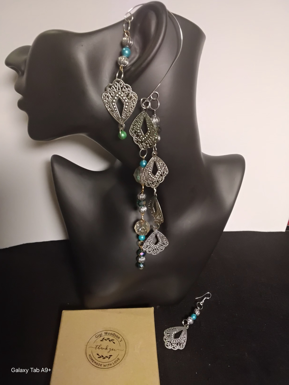 Handmade Silver Filigree and Teal Bead Dangle Earrings